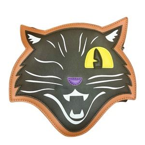 Spirit Halloween Winking Black Cat Purse Crossbody Bag Faux Leather